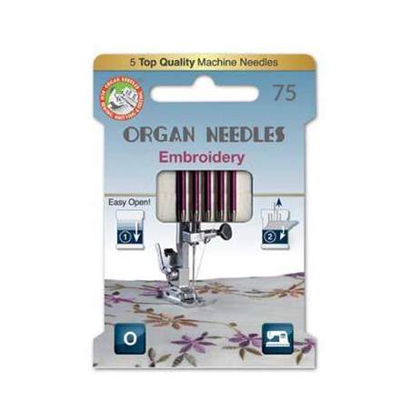 Aghi Embroidery Ricamo da 75 per Macchina da Cucire, EcoPack da 5 Aghi Organ Needles - 1