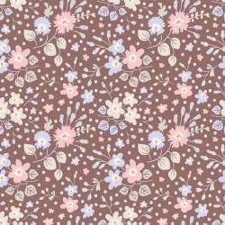 Tilda 110 PlumGarden, Flower Confetti Nutmeg, fondo marrone e fiori vari celeste e rosa, foglie avorio Tilda Fabrics - 1