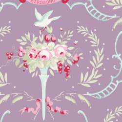Tilda 110 Old Rose Birdsong, Tessuto Fiori e Uccelli su Lilla Malva Tilda Fabrics - 1