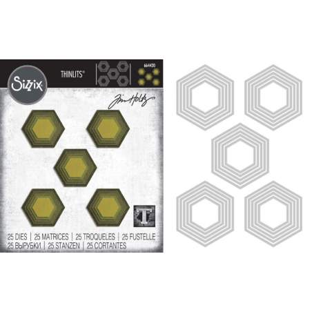 Thinlits Die - Set 25PK Stacked Tiles, Hexagons by Tom Holtz® Sizzix - Big Shot - 1