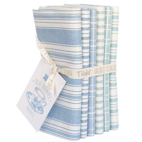 Tilda Tea Towel Basics, Bundle 6 Fat Quarter 50 x 55 cm - BLUE-TEAL, blu e salvia Tilda Fabrics - 1