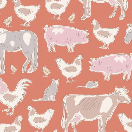 Tilda Tiny Farm Animals Ginger, Tessuto Arancione Zenzero Animali della Fattoria Tilda Fabrics - 1