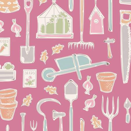 Tilda Tiny Farm Tools Pink, Tessuto Rosa Attrezzi della Fattoria Tilda Fabrics - 1