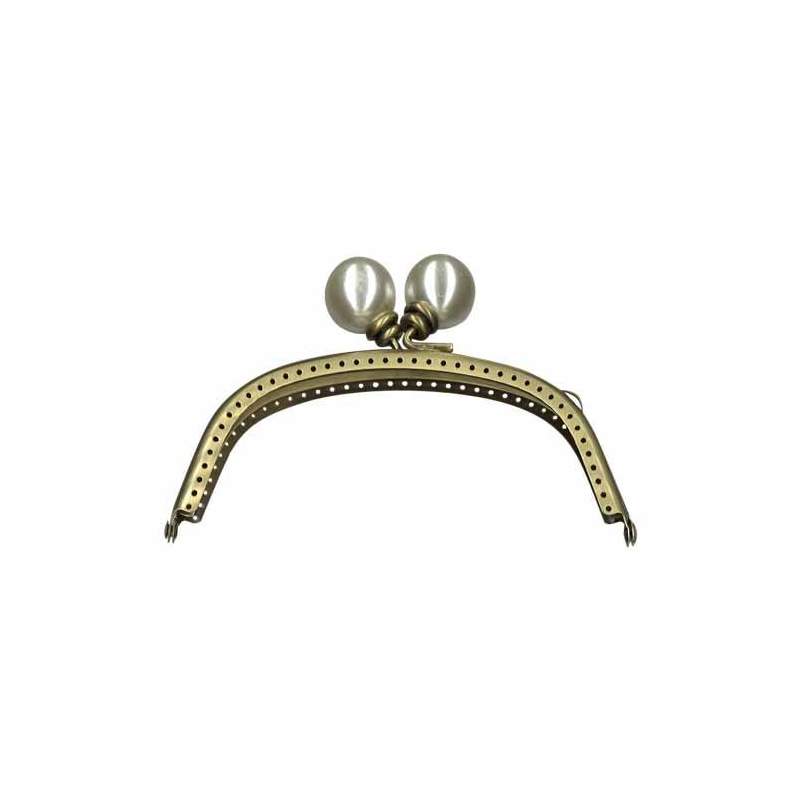 Chiusura Clutch Curva per borse, in oro antico con Perle Bianche - 13 cm Stim Italia srl - 1