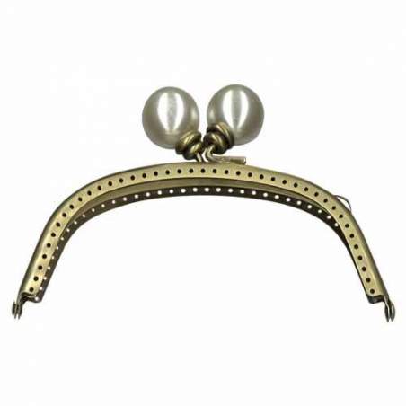 Chiusura Clutch Curva per borse, in oro antico con Perle Bianche - 13 cm