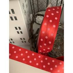 Nastro Natalizio Colore Rosso con Pois Bianco Altezza 25 mm