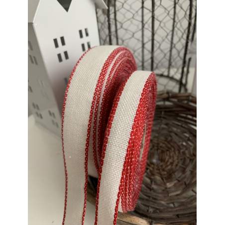 Banda da Ricamo di Lino 11 Fili Colore Bianco con Bordo Rosso Stim Italia srl - 1