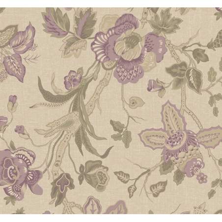 Marcus Fabrics Drywall Prints, Tessuto Fondo Beige con Fiori Viola e Verdi Marcus Fabrics - 1