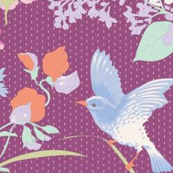 Tilda Gardenlife, Tessuto Viola con Fiori e Uccelli Tilda Fabrics - 2