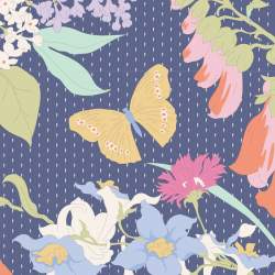 Tilda Gardenlife, Tessuto Blu con Fiori e Uccelli Tilda Fabrics - 2