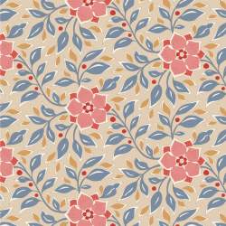 Tilda Windy Days Wendy Blue, Tessuto Panna con Fiori Rosa e Foglie Blu Tilda Fabrics - 2