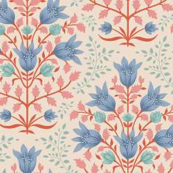 Tilda Windy Days Breeze Blue, Tessuto Panna con Fiori Blu e Foglie Rosa Tilda Fabrics - 2