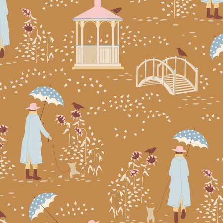 Tilda Windy Days Windy Walk Camel, Tessuto Marrone con Disegno di una Giornata Ventosa Tilda Fabrics - 1