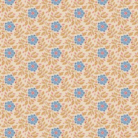 Tilda Windy Days Wendy Camel, Tessuto Panna con Fiori Blu e Foglie Marroni Tilda Fabrics - 1