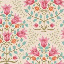 Tilda Windy Days Breeze Pink, Tessuto Panna con Fiori Rosa e Foglie Azzurre Tilda Fabrics - 2