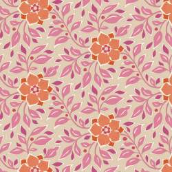 Tilda Windy Days Wendy Pink, Tessuto Panna con Fiori Arancioni e Foglie Rosa Tilda Fabrics - 2