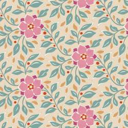 Tilda Windy Days Wendy Teal, Tessuto Panna con Fiori Rosa e Foglie Verde Acqua Tilda Fabrics - 2