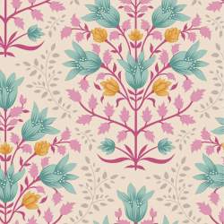 Tilda Windy Days Breeze Teal, Tessuto Panna con Fiori Verde Acqua e Foglie Rosa Tilda Fabrics - 2