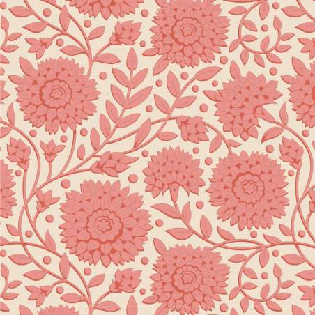 Tilda Windy Days Aella Coral, Tessuto Panna con Fiori Corallo