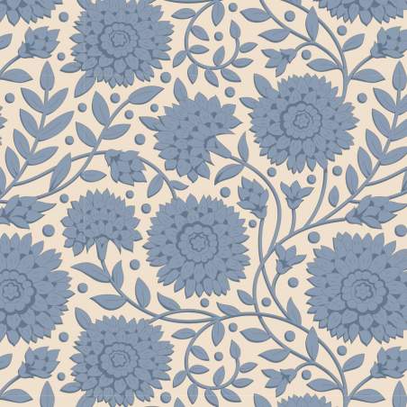 Tilda Windy Days Aella Blue, Tessuto Panna con Fiori Blu