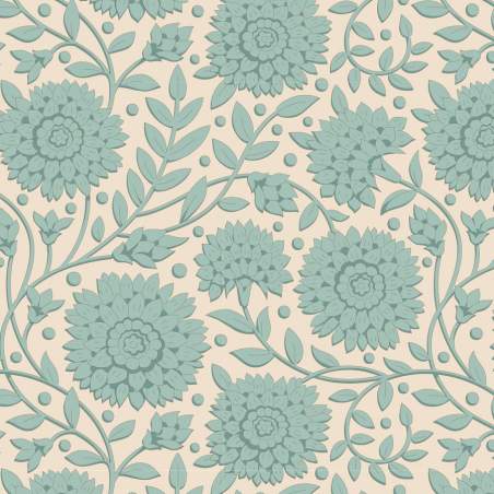 Tilda Windy Days Aella Teal, Tessuto Panna con Fiori Verde Acqua