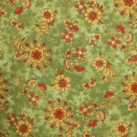 Flannel Essentials 7, Tessuto Flanella Verde con Fiori by The Buggy Burn per Henry Glass