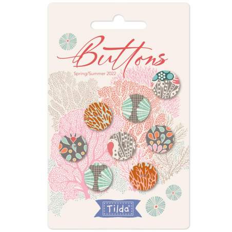 Tilda Cotton Beach Buttons, 8 Bottoni da 14 mm Ricoperti in Tessuto