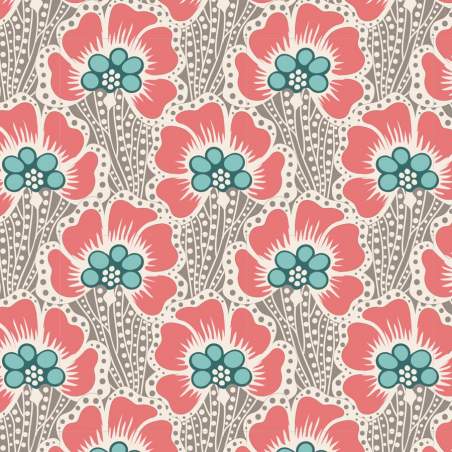 Tilda Cotton Beach Ocean Flower Grey, Tessuto con Fiori di Mare Rosa Tilda Fabrics - 1