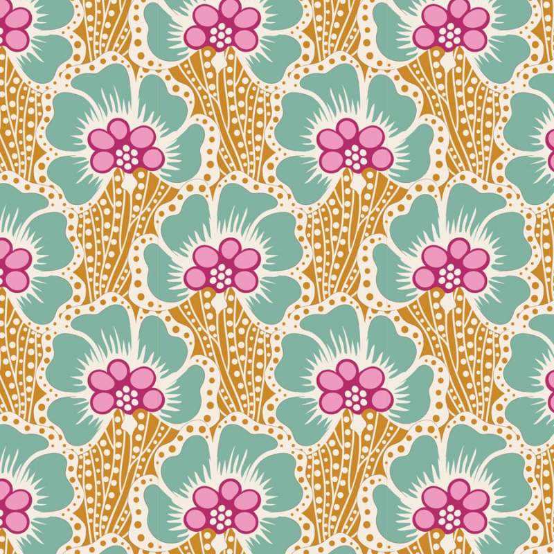 Tilda Cotton Beach Ocean Flower Honey, Tessuto Giallo con Fiori di Mare Tilda Fabrics - 1