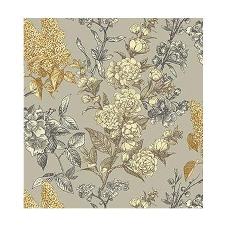 Benartex Sew Vintage, Tessuto Grigio con Fiori Colorati