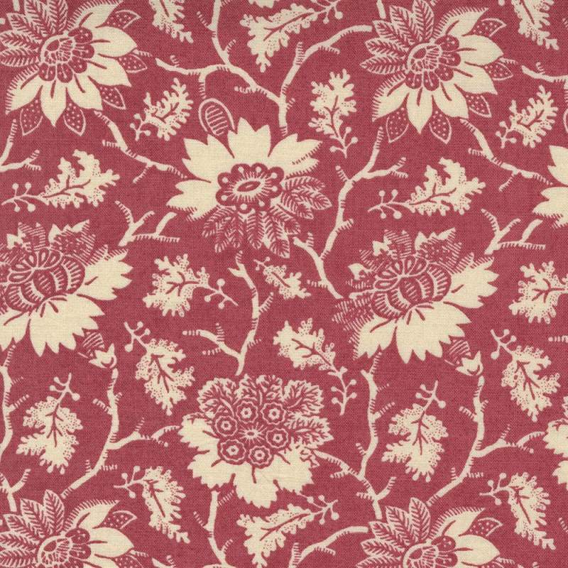 Moda Fabrics French General, Tessuto Rosso con Grandi Fiori Panna Moda Fabrics - 1