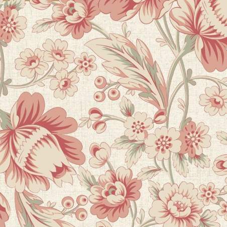 Marcus Fabrics, Tessuto Beige con Grandi Fiori Rosa