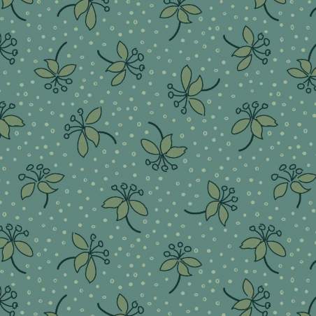 EQP New Vintage Sweetheart Glacier Blue, Tessuto verde menta con rametti e cuori