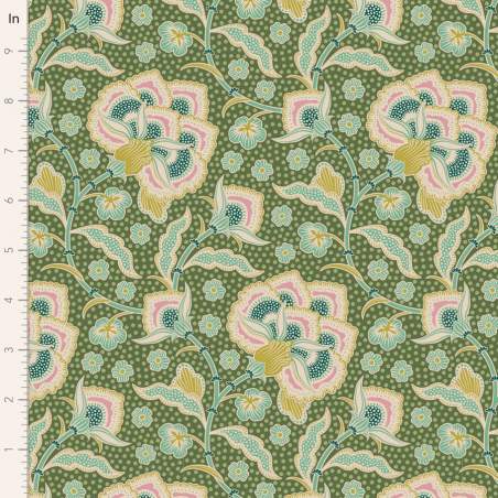 Tilda Hometown Eden Moss, Tessuto Verde Muschio con Grandi Fiori Tilda Fabrics - 1