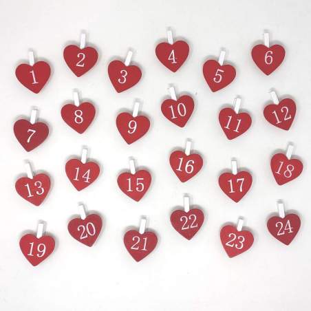 Pinzas para Calendario de Adviento con Corazones Rojos Roberta De Marchi - 1