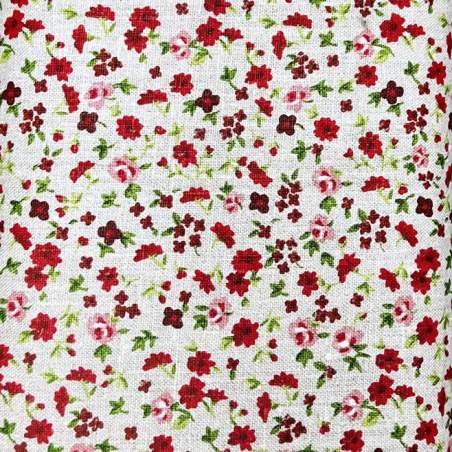 Tessuto 100% Lino, Beige con Piccoli Fiori Rossi Roberta De Marchi - 1