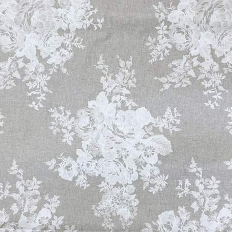 Tessuto 100% Lino, Beige con Bouquet Bianco Roberta De Marchi - 1