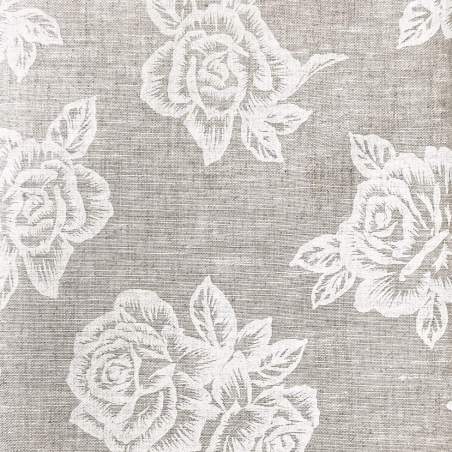 Tessuto 100% Lino, Beige con Grandi Rose Bianche Roberta De Marchi - 1