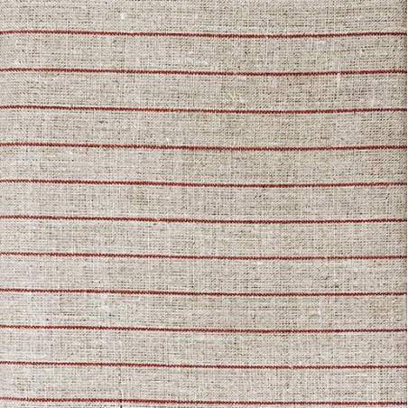 Tessuto 100% Lino, Tinto in Filo Beige e Rosso a Righe Roberta De Marchi - 1