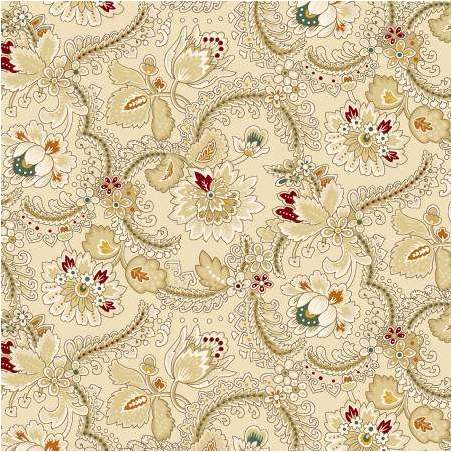 Cottage Linen 108 Stylized Foulard, Tessuto Beige con disegni floreali - Kim Diehl, Henry Glass