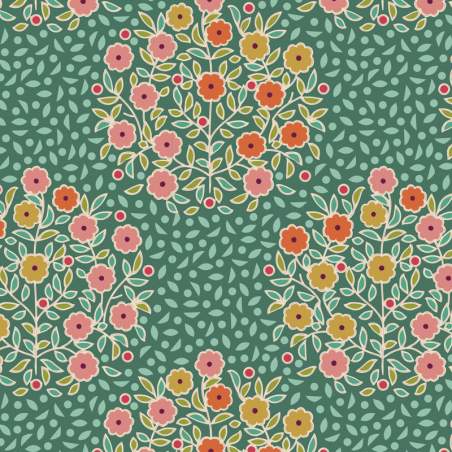 Tilda Pie in the Sky Confetti Pine- Tessuto Verde con motivo Floreale a Bouquet Tilda Fabrics - 1