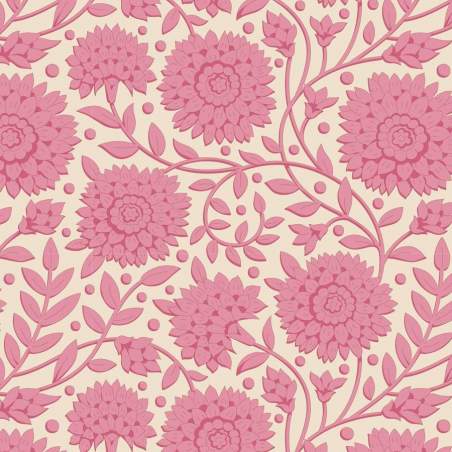 Tilda Windy Days Aella Pink, Tessuto Panna con Fiori Rosa