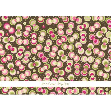 Tessuto marrone con pois e sfere verdi e rosa - Green Pop Dots Picnic Parade - 1