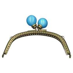Chiusura Clutch Curva per borse, in oro antico con Perle Azzurre - 13 cm Stim Italia srl - 2