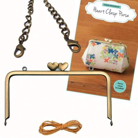 Cartamodello, chiusura da 15 cm con cuori e catenina da 112 cm - Heart Clasp Purse, Zakka Zakka Workshop - 1