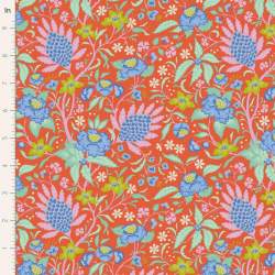 Tilda Bloomsville Flowertangle Persimmon - Tessuto Rosso Cachi con Grovigli di Fiori Tilda Fabrics - 2