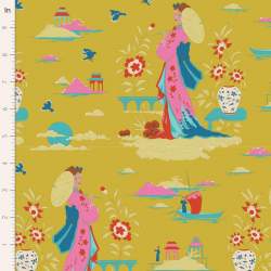 Tilda Bloomsville Garden Vista Light Corn - Tessuto Giallo Mais con donne giapponesi Tilda Fabrics - 2