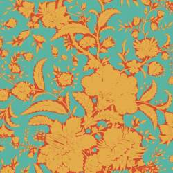Tilda Bloomsville Abloom Turquoise - Tessuto Turchese e Arancione fiorato Tilda Fabrics - 1