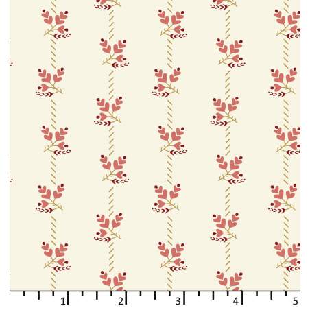 Tessuto Bianco Panna con fiori a cuore - EQP Forever, Lupine Cotton