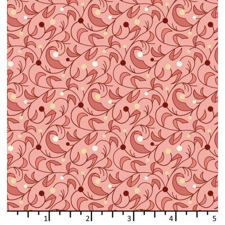 Tessuto Rosa Salmone con foglie e rami - EQP Forever, Riverside Rose Ellie's Quiltplace Textiles - 1